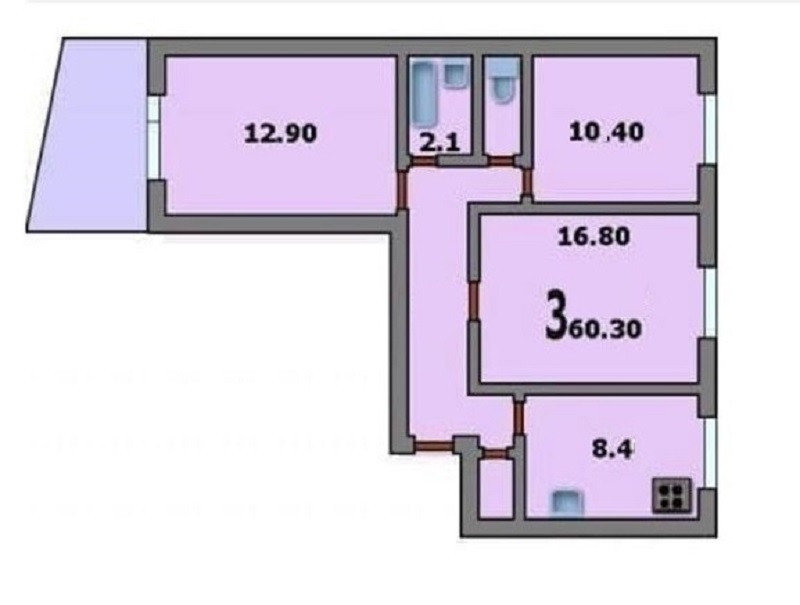 3-комнатная квартира, 60.3 м² - фото 24