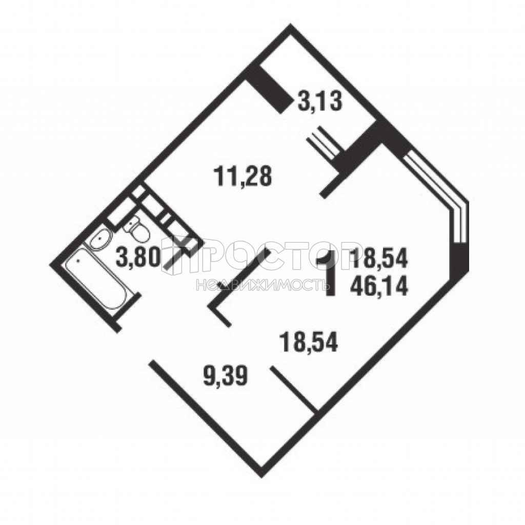 1-комнатная квартира, 46.7 м² - фото 3