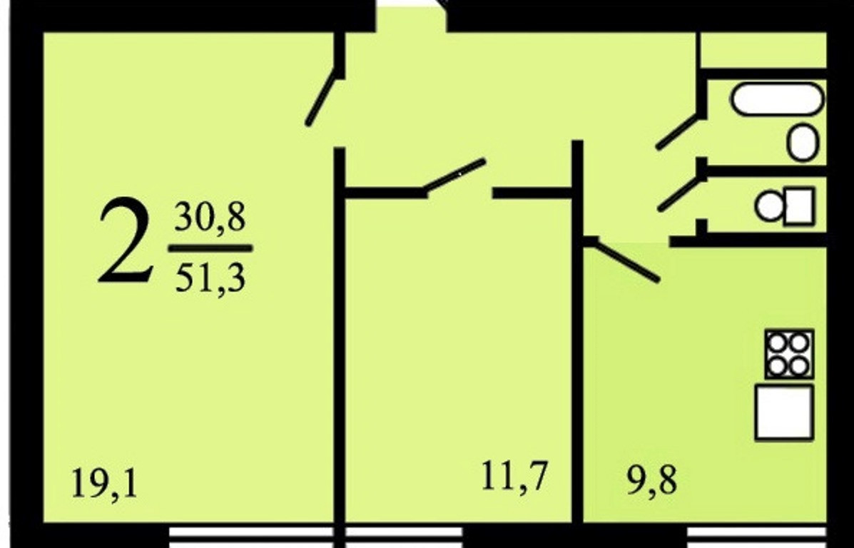 2-комнатная квартира, 51.4 м² - фото 3
