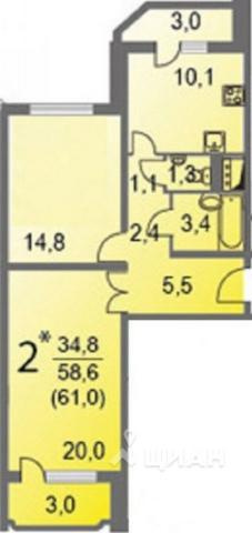 2-комнатная квартира, 60 м² - фото 8