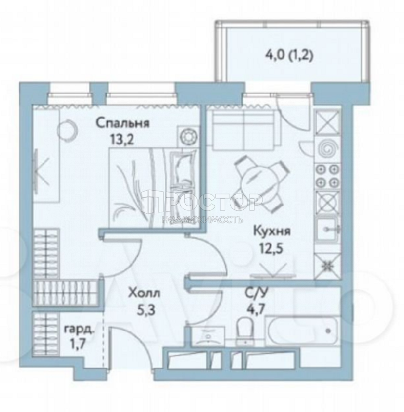 1-комнатная квартира, 38.9 м² - фото 5