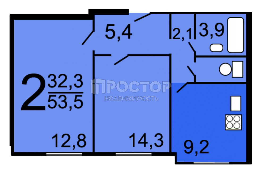 2-комнатная квартира, 53.5 м² - фото 13