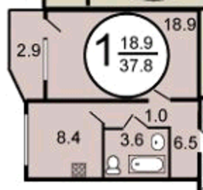 1-комнатная квартира, 38.7 м² - фото 19