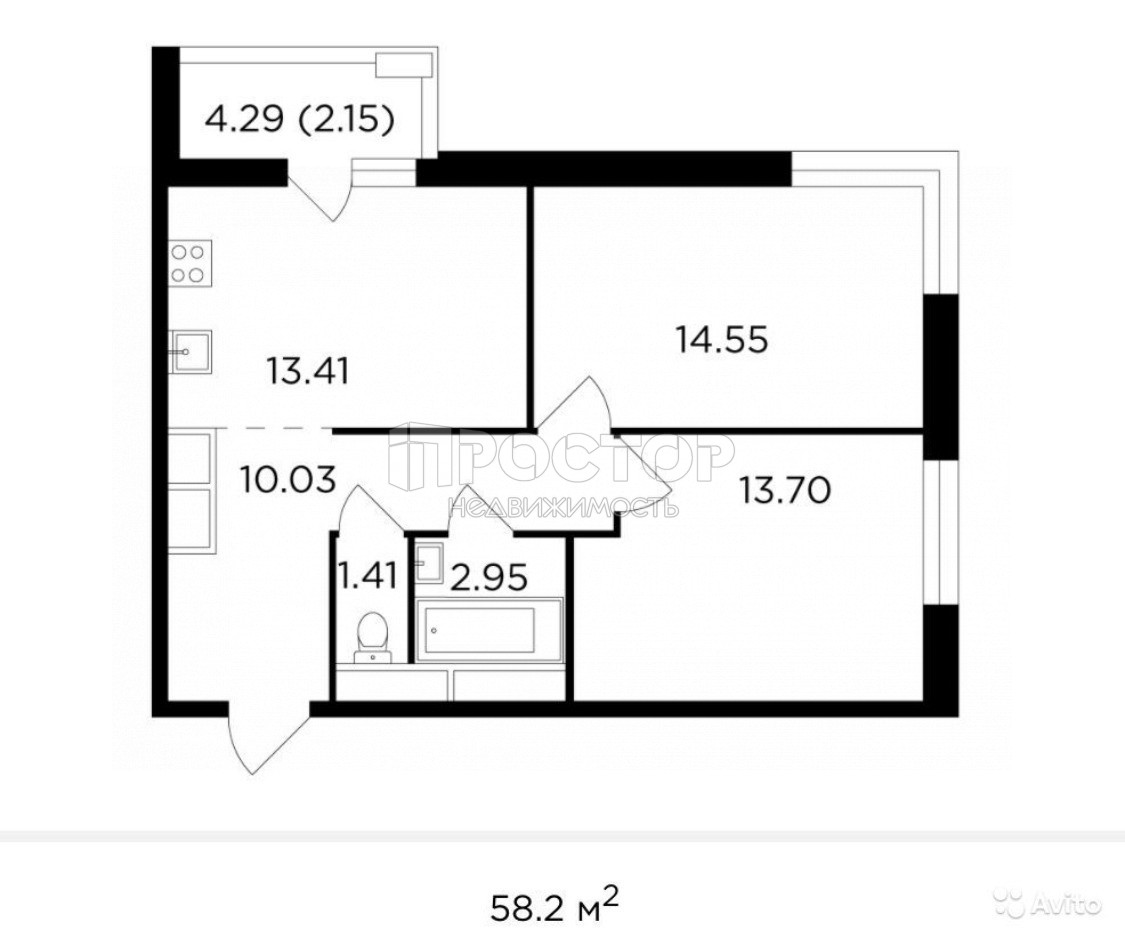 2-комнатная квартира, 58.1 м² - фото 2