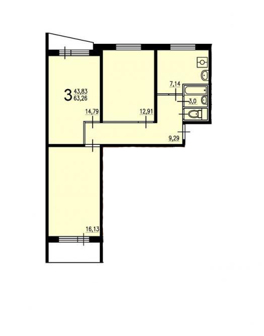 3-комнатная квартира, 64 м² - фото 13