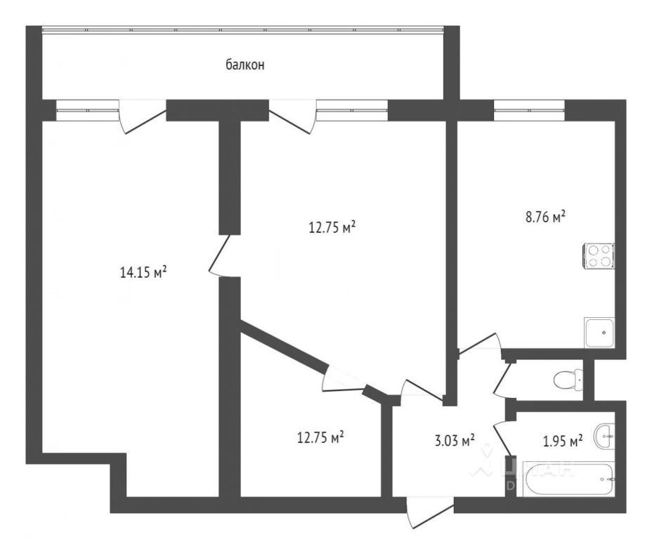 2-комнатная квартира, 47.1 м² - фото 16