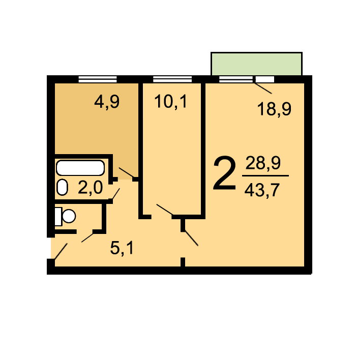 2-комнатная квартира, 44 м² - фото 7