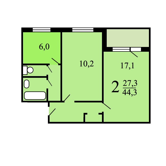 2-комнатная квартира, 47 м² - фото 21