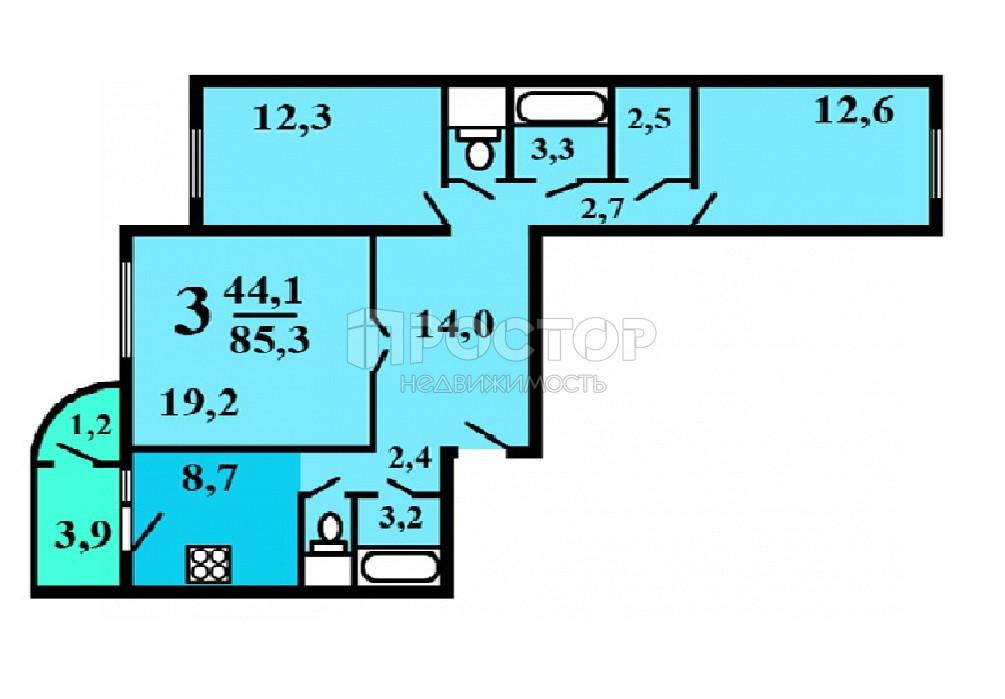 3-комнатная квартира, 85.3 м² - фото 18