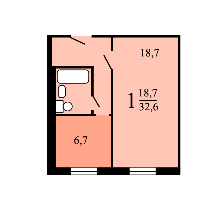 1-комнатная квартира, 33 м² - фото 14