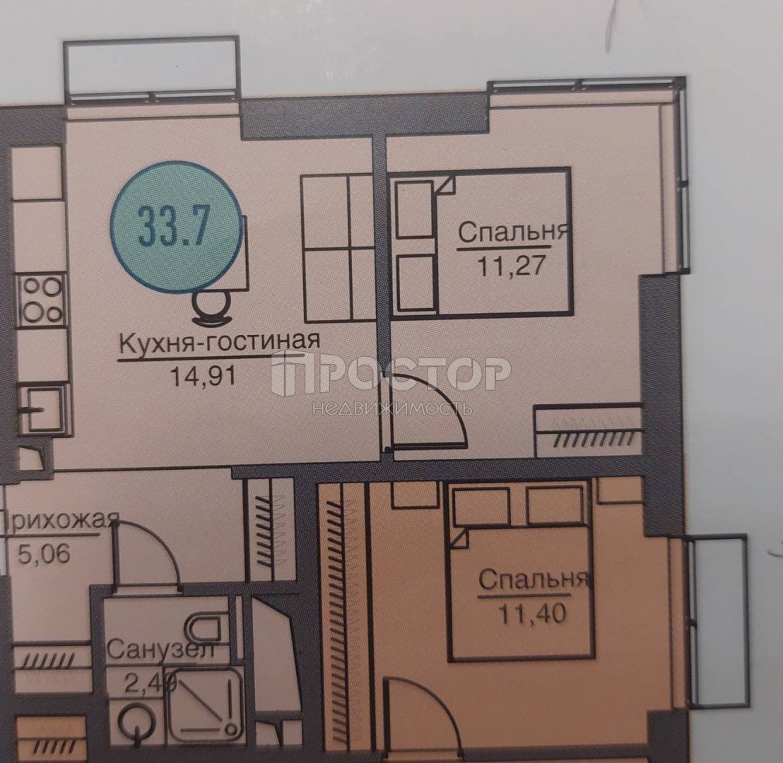 2-комнатная квартира, 33.7 м² - фото 19