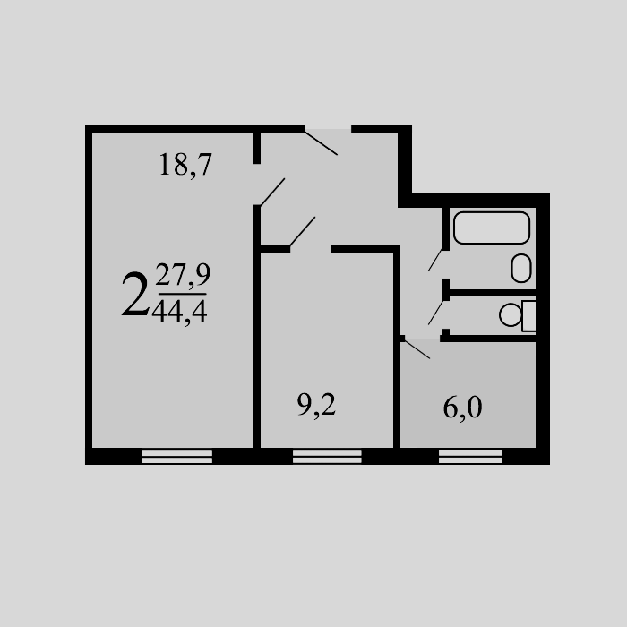 2-комнатная квартира, 44 м² - фото 15