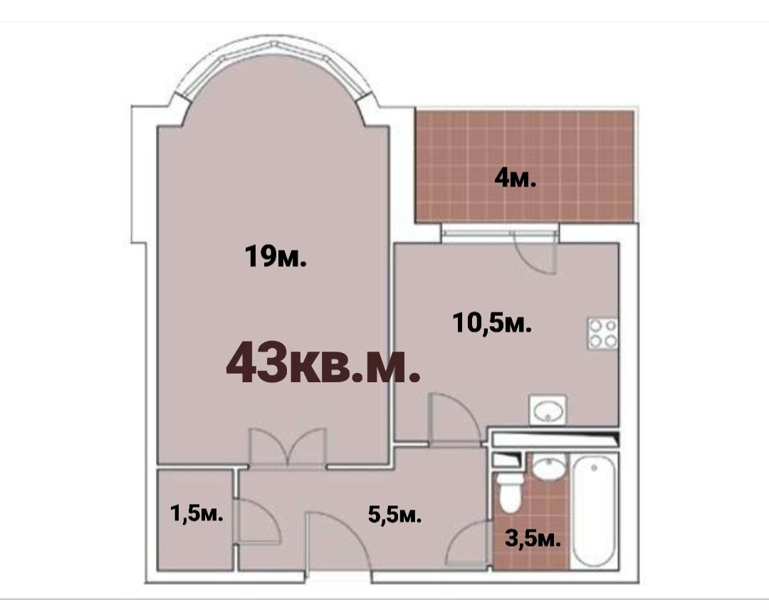 1-комнатная квартира, 43 м² - фото 4