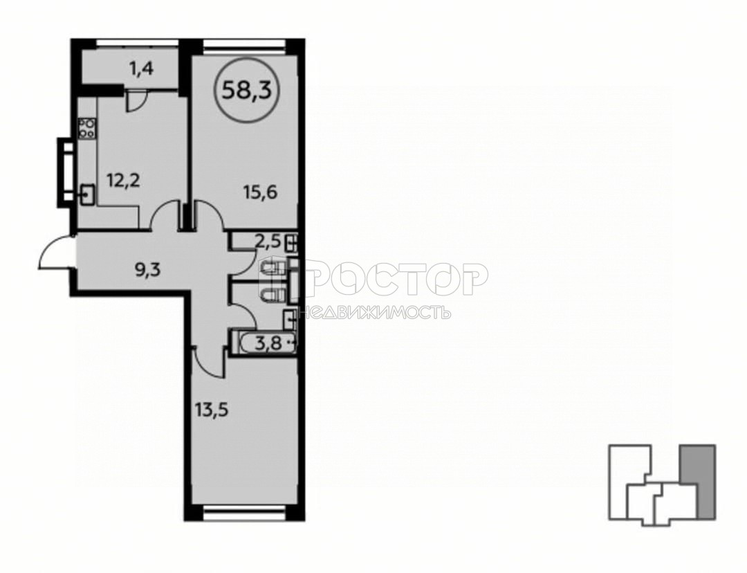 2-комнатная квартира, 56.7 м² - фото 6