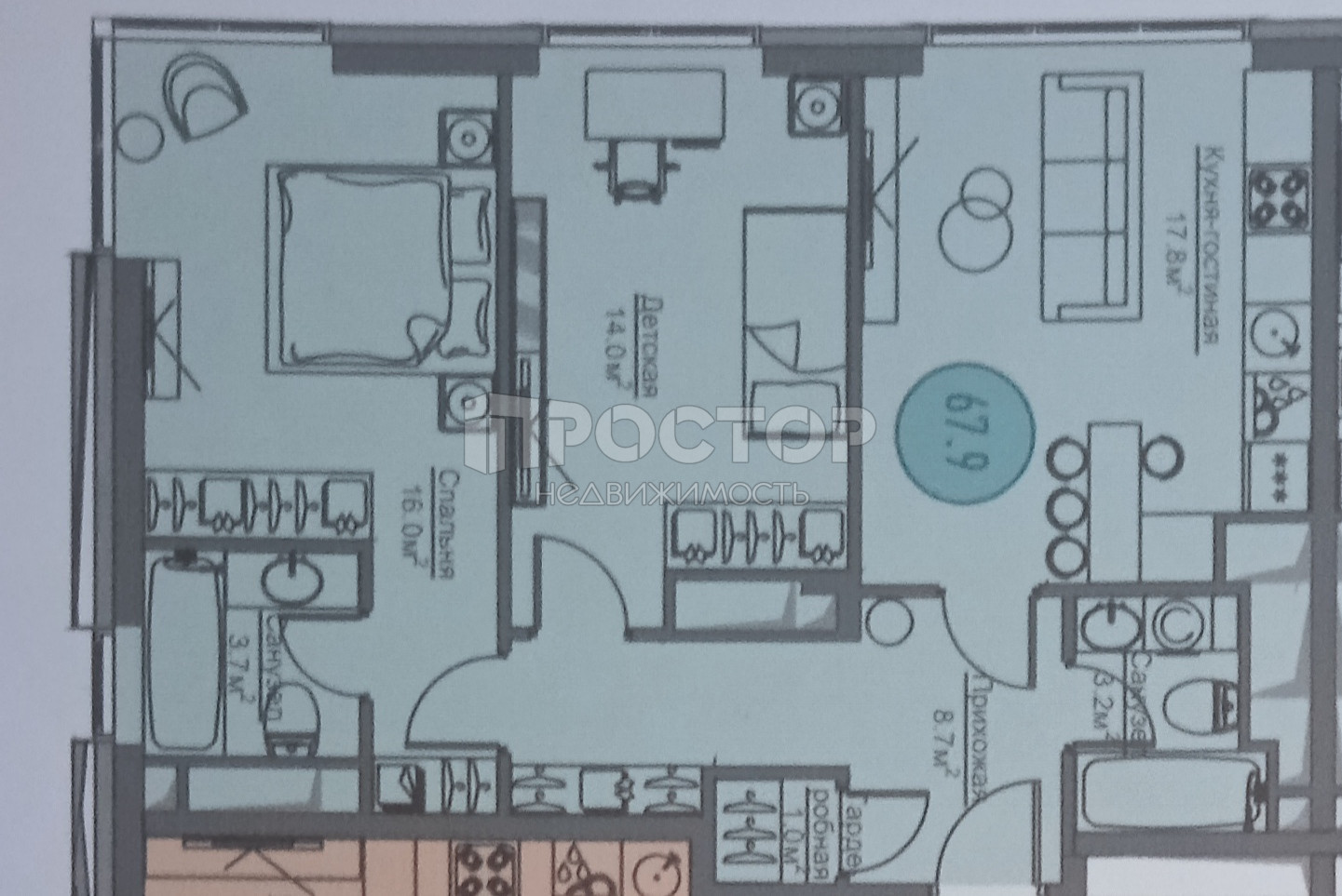 3-комнатная квартира, 69 м² - фото 11