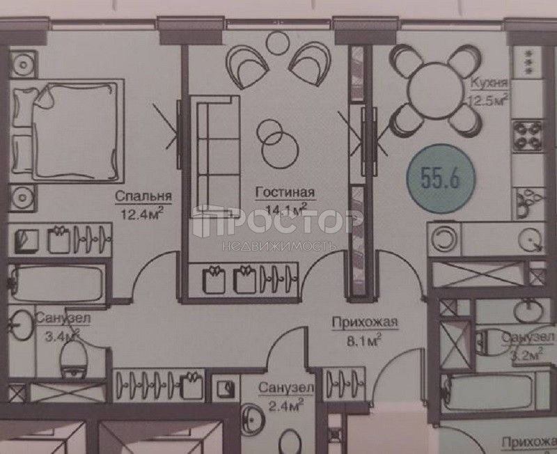 3-комнатная квартира, 56 м² - фото 23