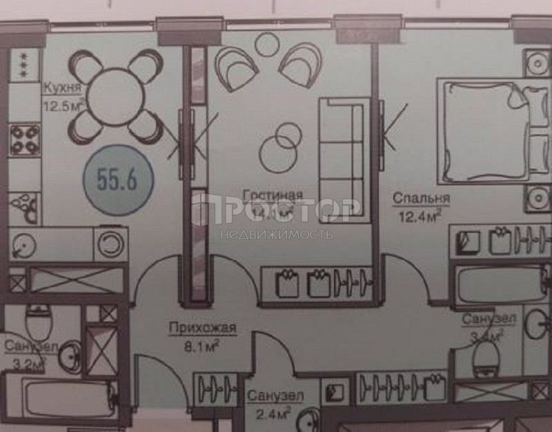 3-комнатная квартира, 56.5 м² - фото 22