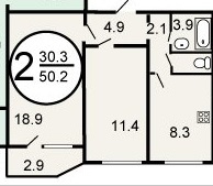 2-комнатная квартира, 50 м² - фото 13