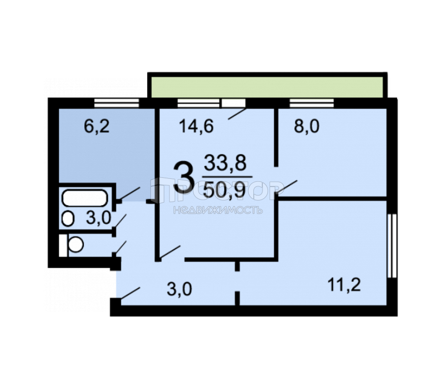 3-комнатная квартира, 50.9 м² - фото 18