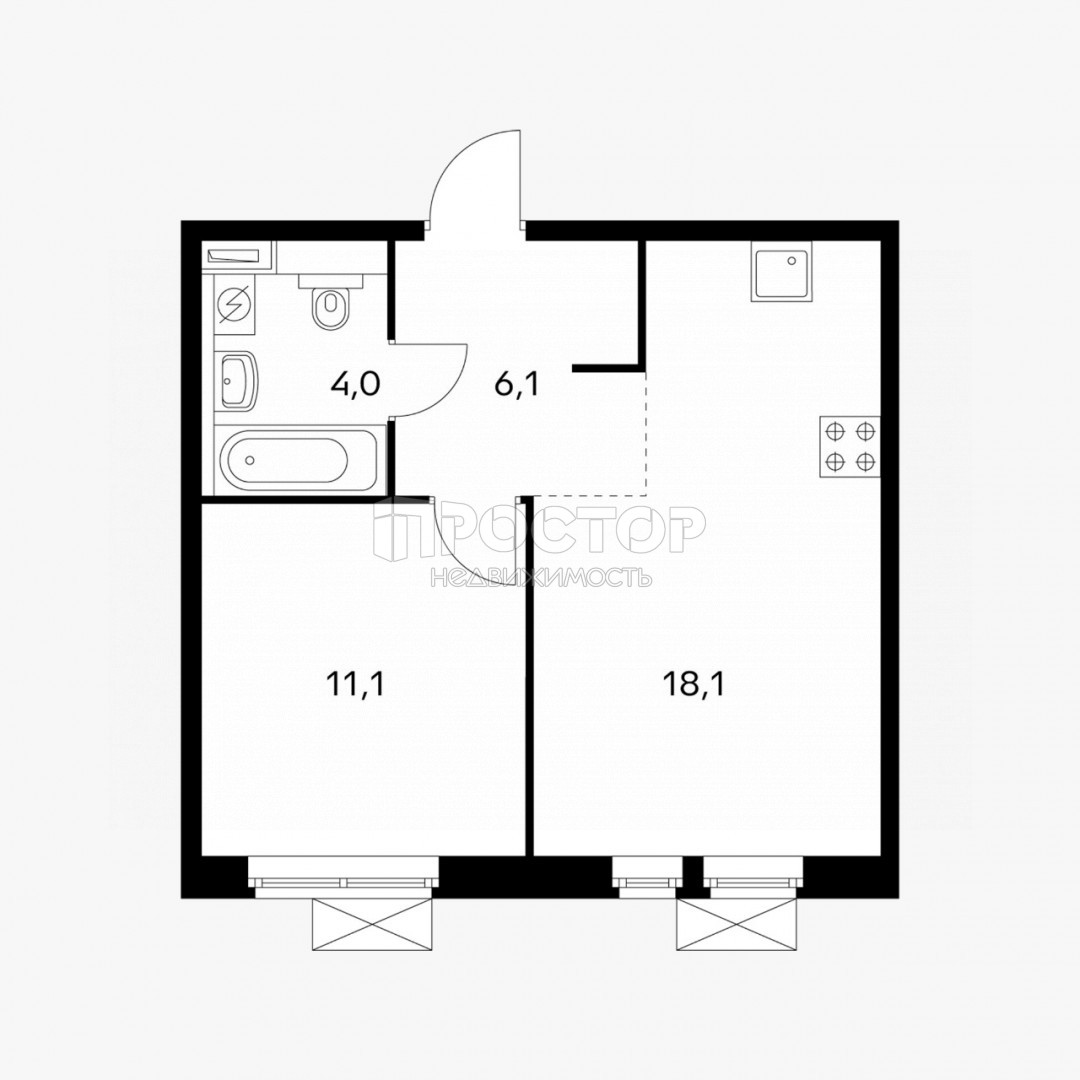 1-комнатная квартира, 40 м² - фото 9