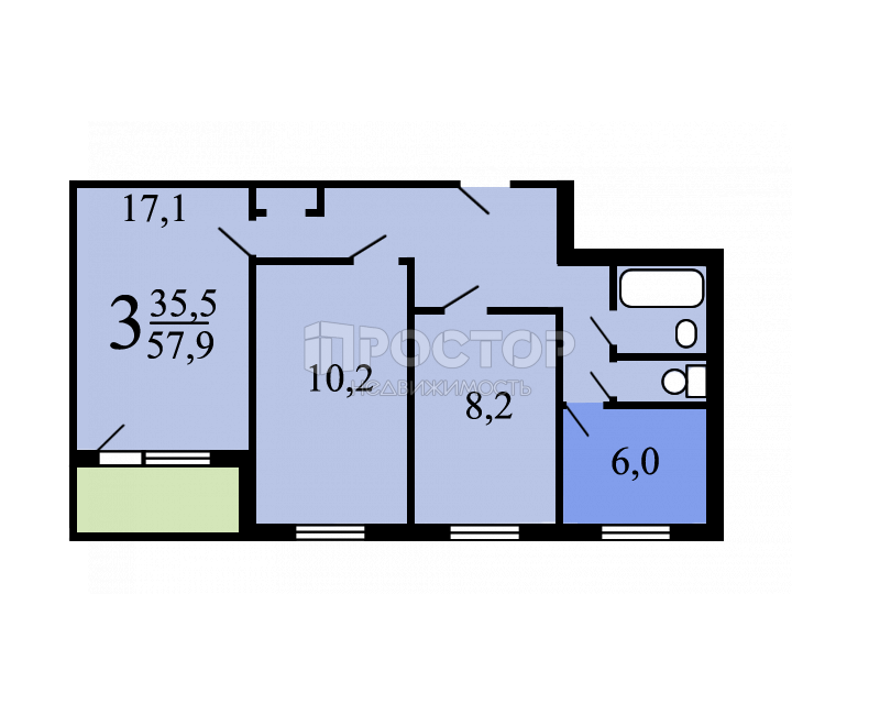 3-комнатная квартира, 56.5 м² - фото 29