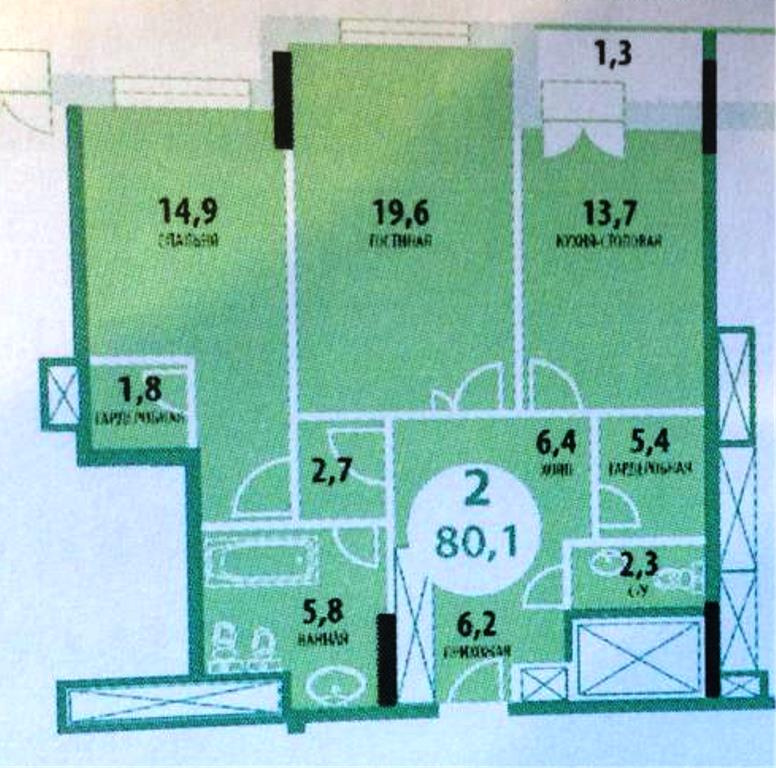 2-комнатная квартира, 80 м² - фото 25