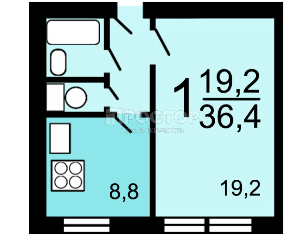 1-комнатная квартира, 36.4 м² - фото 15