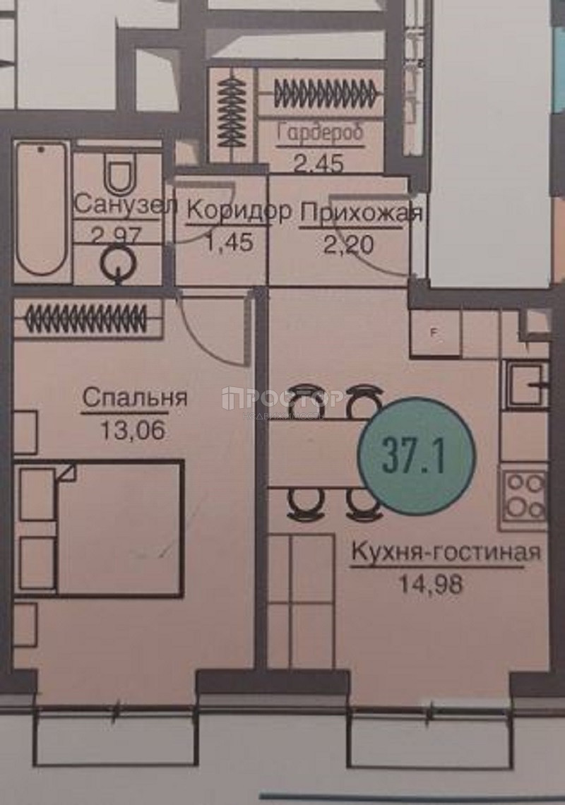 2-комнатная квартира, 37.1 м² - фото 47