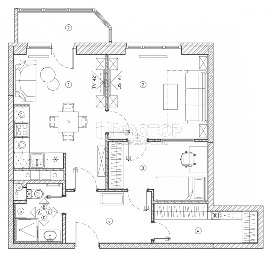 1-комнатная квартира, 56.5 м² - фото 21