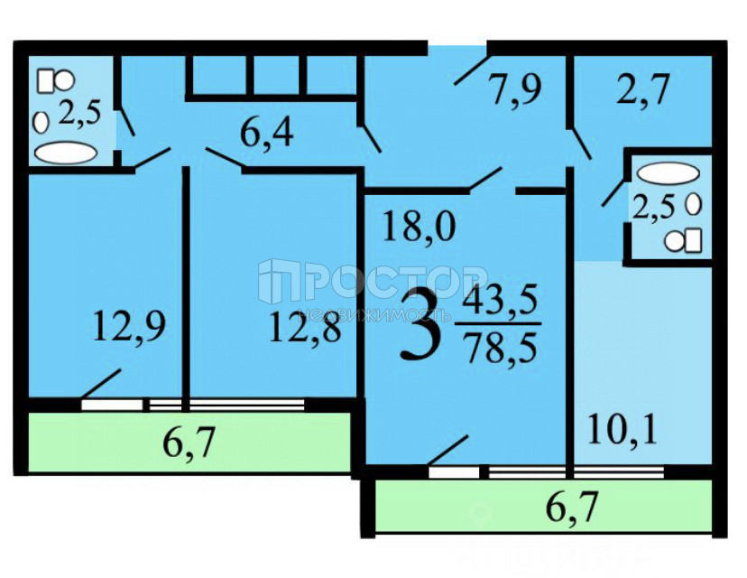 3-комнатная квартира, 78.5 м² - фото 3