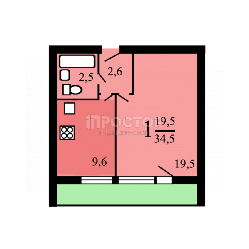 1-комнатная квартира, 37.9 м² - фото 36