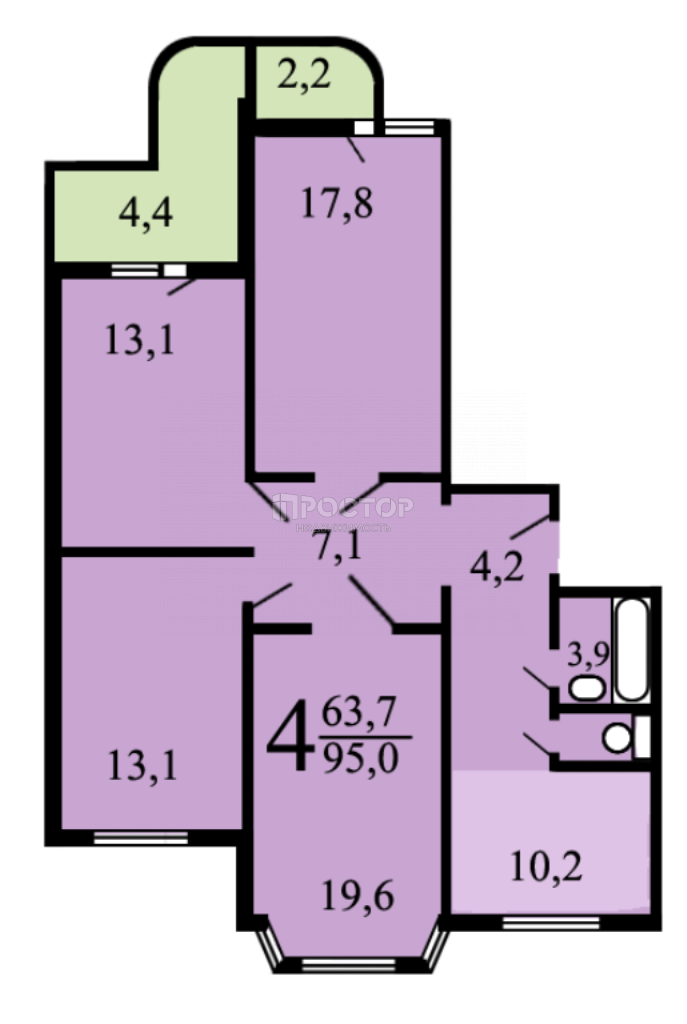 4-комнатная квартира, 95 м² - фото 24