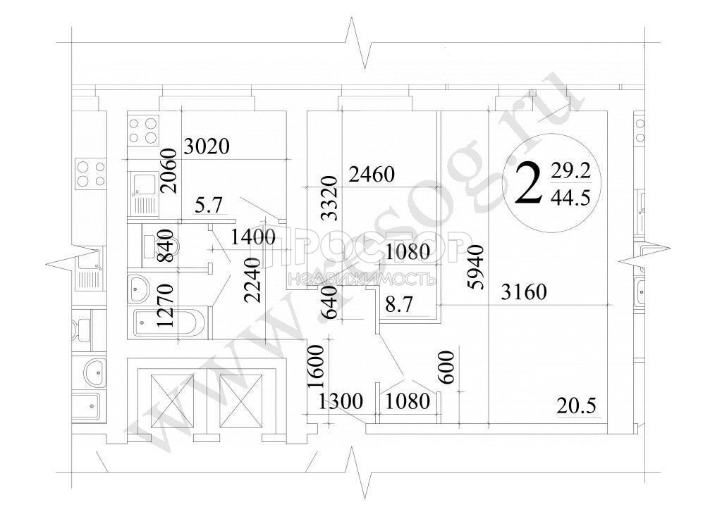 2-комнатная квартира, 45 м² - фото 6