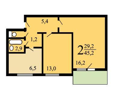 2-комнатная квартира, 54 м² - фото 3