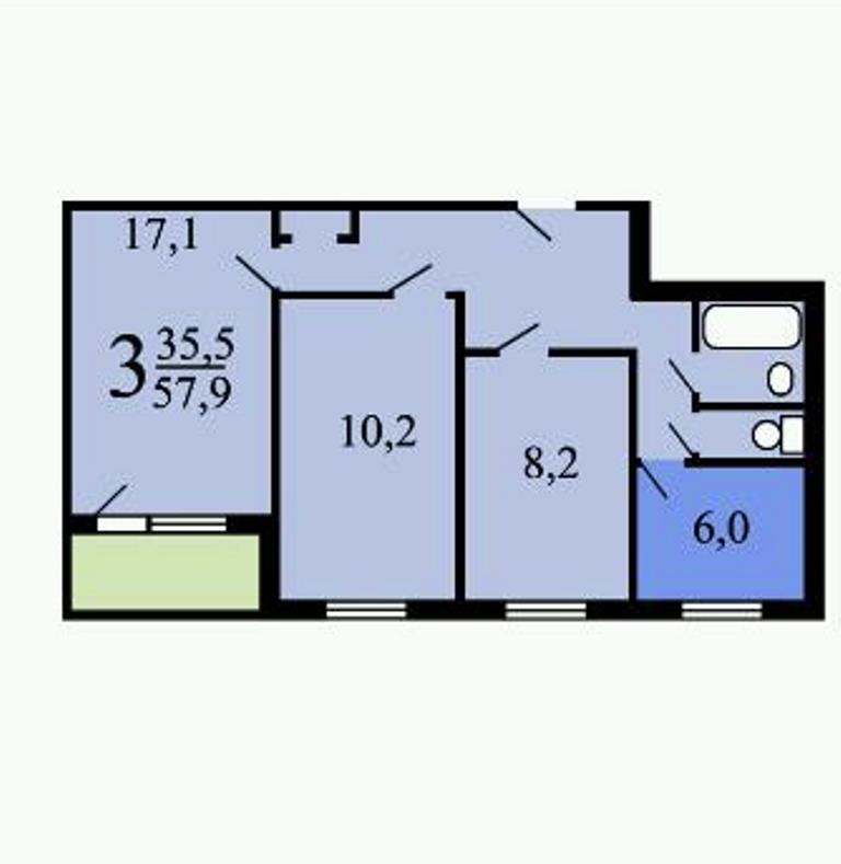 3-комнатная квартира, 60 м² - фото 9