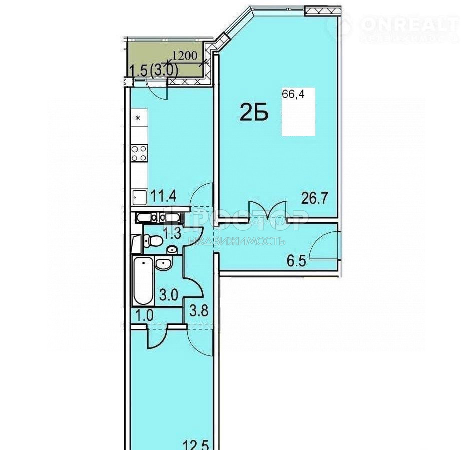 2-комнатная квартира, 66.2 м² - фото 8