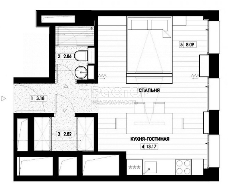 1-комнатная квартира, 31.82 м² - фото 5