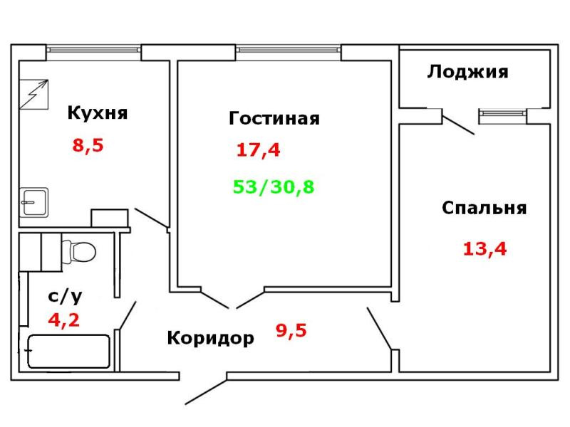 2-комнатная квартира, 53 м² - фото 3