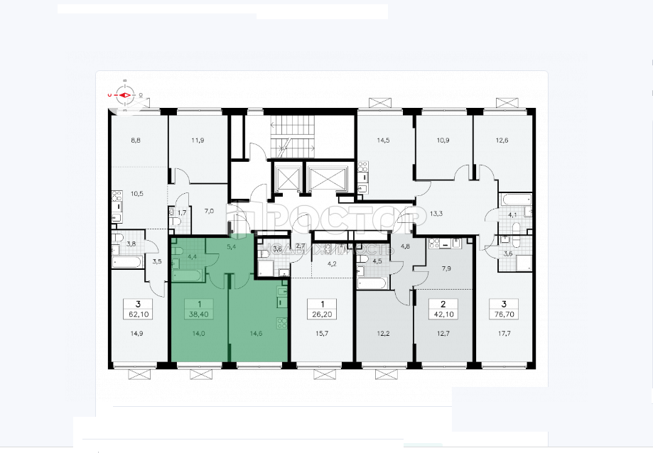 1-комнатная квартира, 38.4 м² - фото 3
