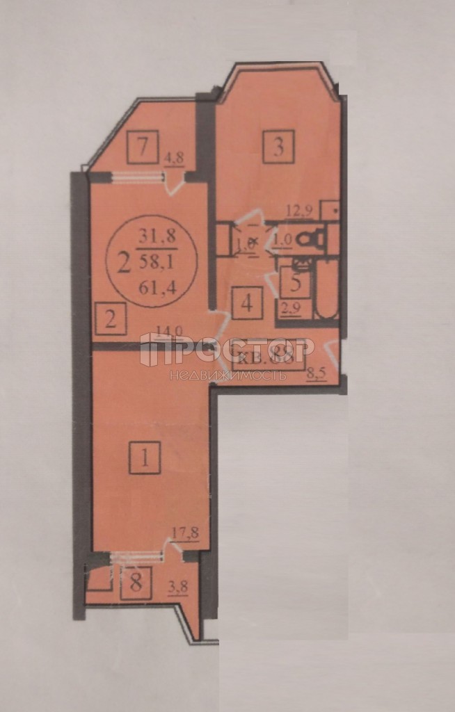 2-комнатная квартира, 61.4 м² - фото 5