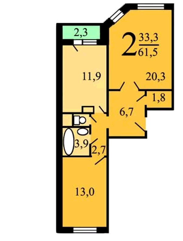 2-комнатная квартира, 61.5 м² - фото 2