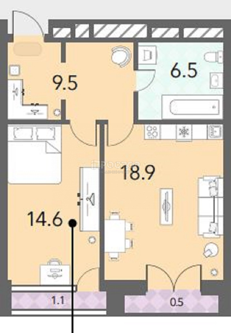 2-комнатная квартира, 54 м² - фото 8