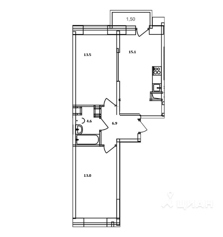 2-комнатная квартира, 55 м² - фото 8