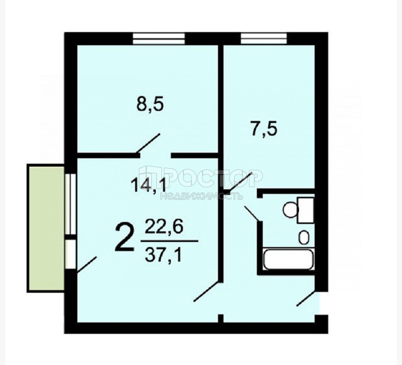 2-комнатная квартира, 37.1 м² - фото 8