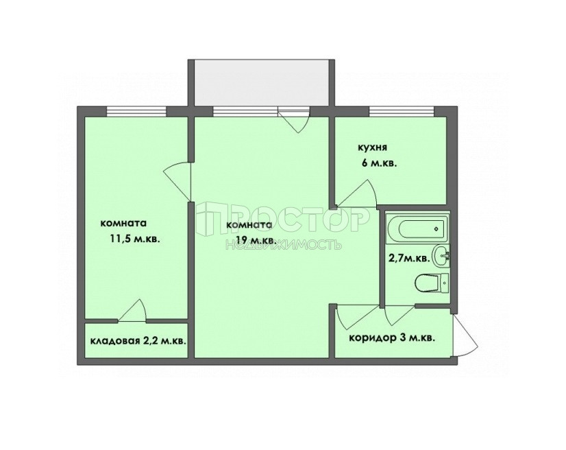 2-комнатная квартира, 45.1 м² - фото 14