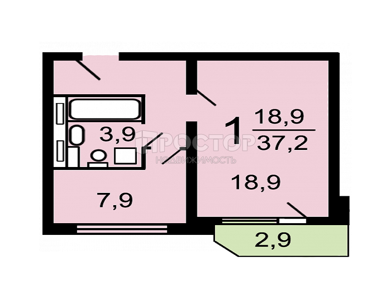 1-комнатная квартира, 37.2 м² - фото 10