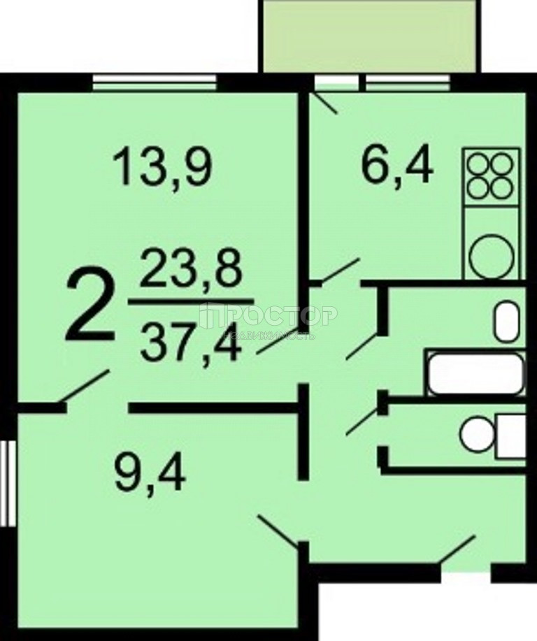 2-комнатная квартира, 36.5 м² - фото 13