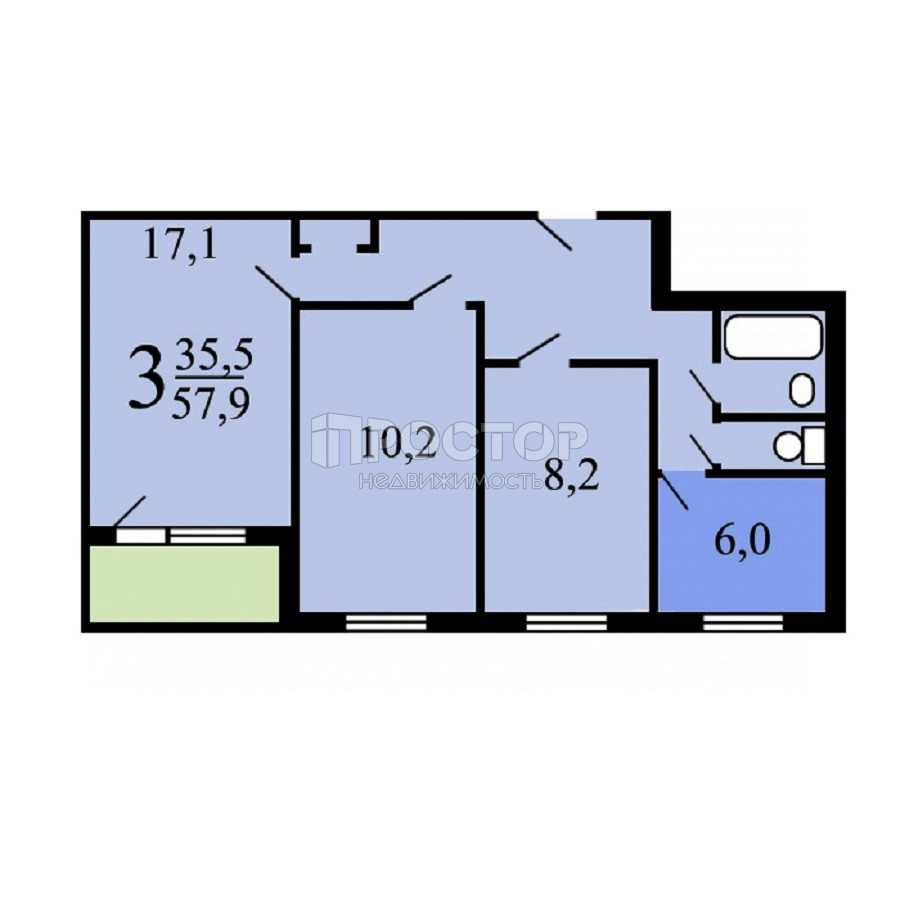 3-комнатная квартира, 60 м² - фото 23