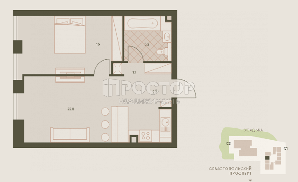 2-комнатная квартира, 46.5 м² - фото 2