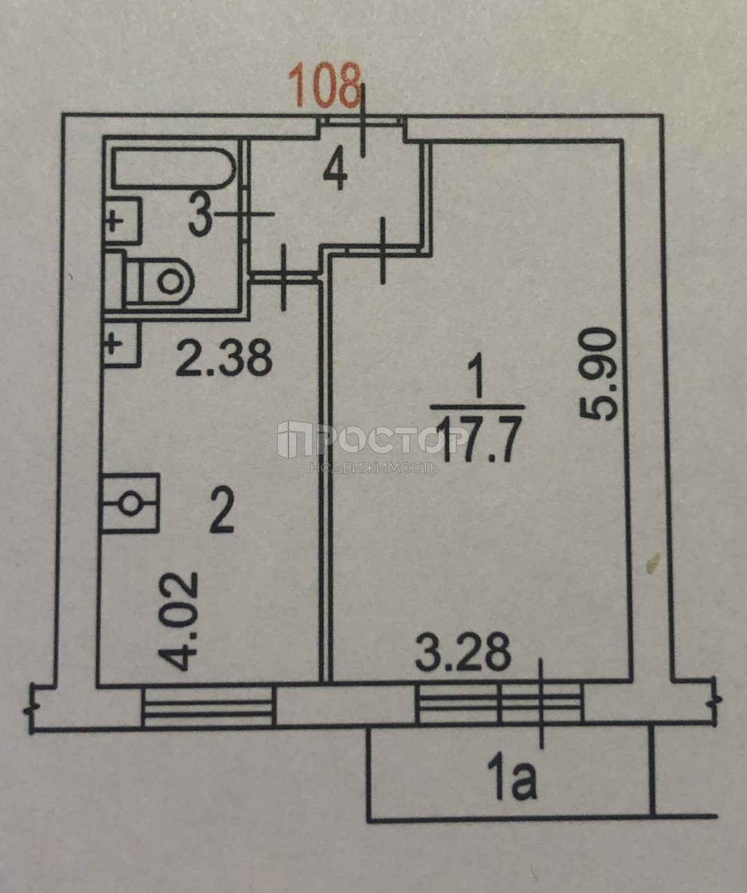 1-комнатная квартира, 32.8 м² - фото 12